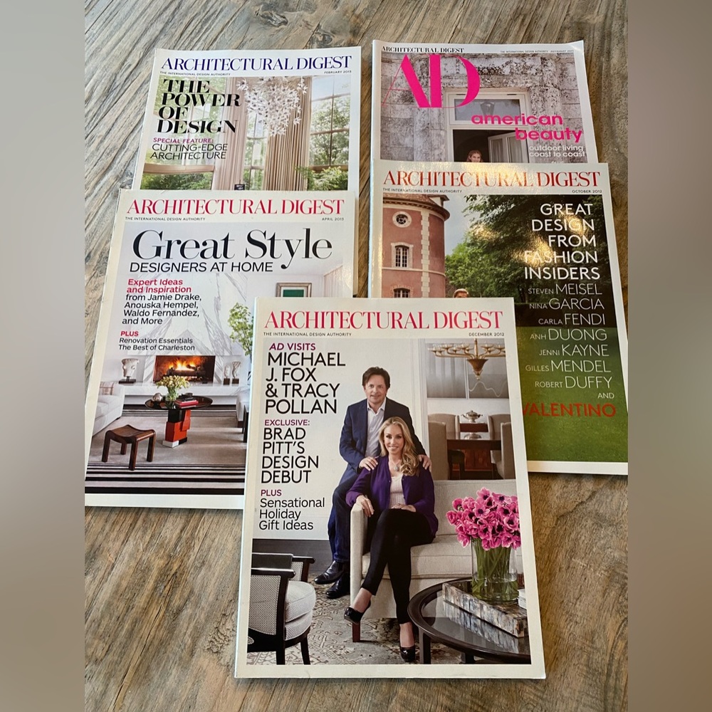 Architectural Digest- 6 Magazine Bundle. All excellent condition.